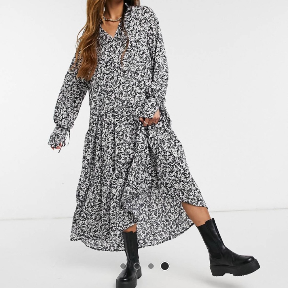 glamorous midi smock neck with tie neck floral
